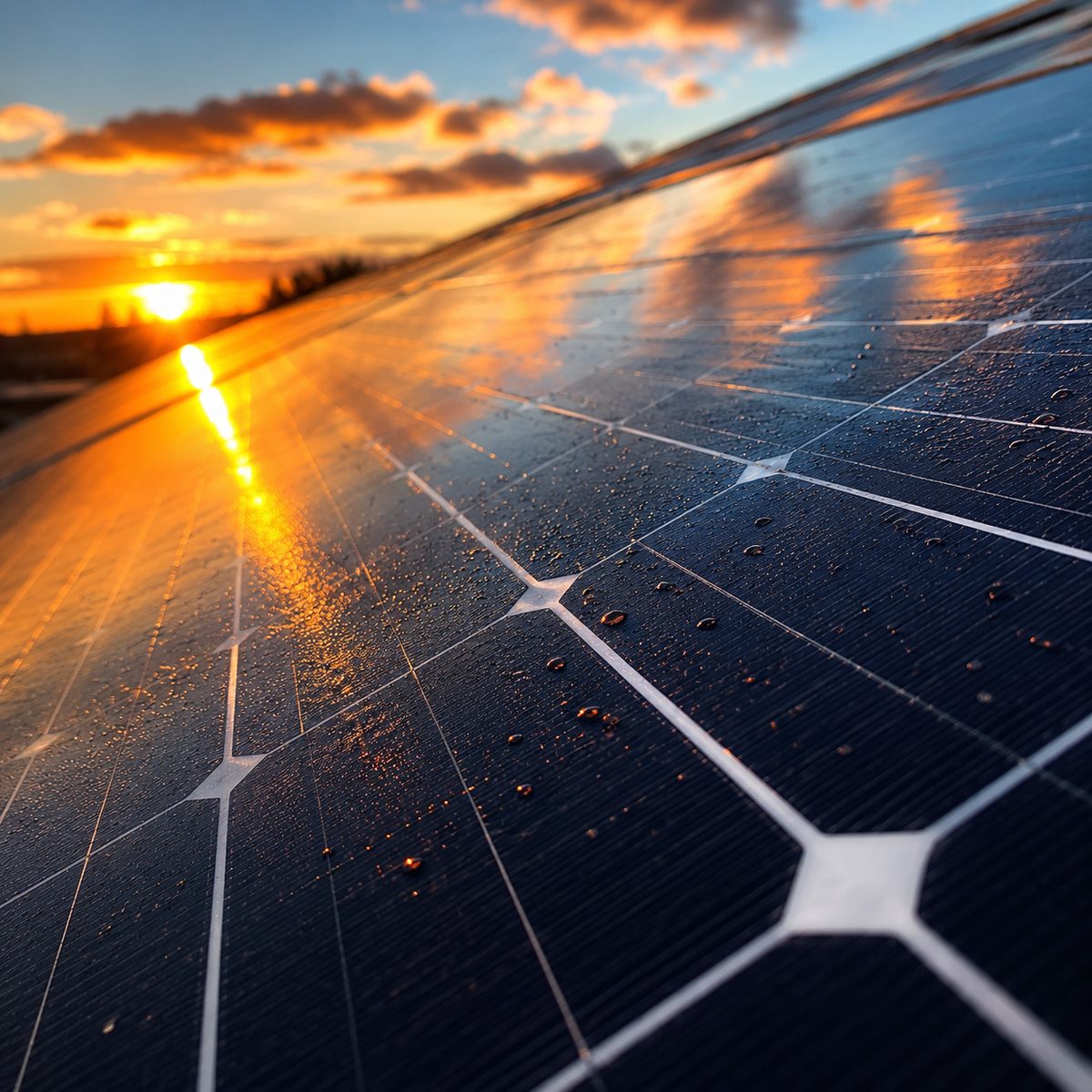 Panneaux solaires au coucher du soleil